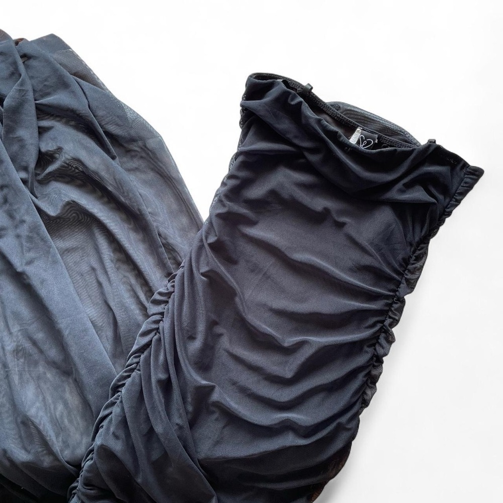 Vintage Y2K Black Ruched Formal or Everyday Wear Mesh Maxi dress